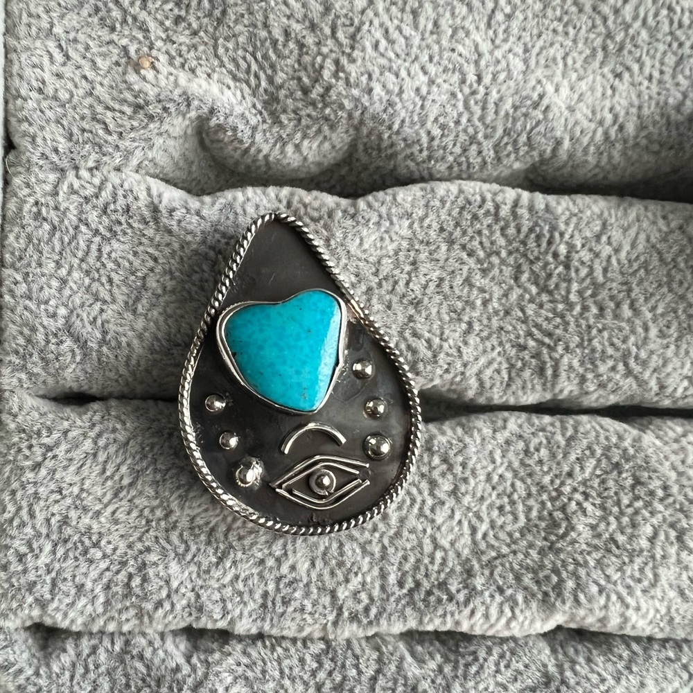 Evil eye Sterling silver ring Genuine gemstone .925
